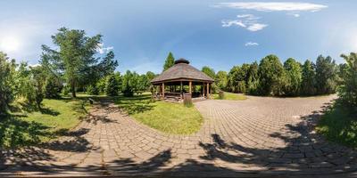 full seamless panorama 360 by 180 angle view on gazebo in the park dendro in equirectangular equidistant projection, skybox VR content photo
