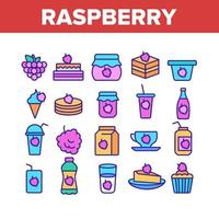 Raspberry Nutrition Collection Icons Set Vector