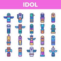 Tribal Ancient Idols Vector Linear Icons Set