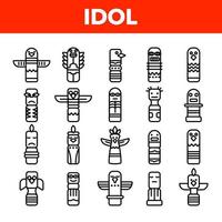 Tribal Ancient Idols Vector Linear Icons Set