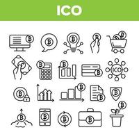 ico, bitcoin vector conjunto de iconos de línea delgada