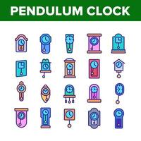 Pendulum Clock Device Collection Icons Set Vector