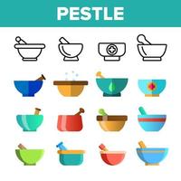 Pestles With Mortars Vector Color Icons Set