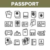 conjunto de iconos de elementos de colección de pasaportes vector