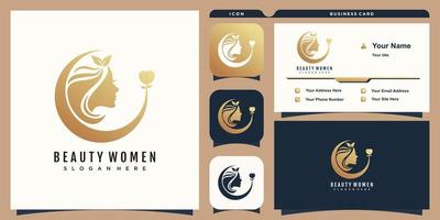 beauty woman hair salon logo design with business card vector