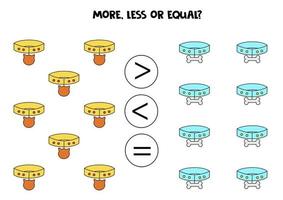 More, less, equal with cute pet collars. vector