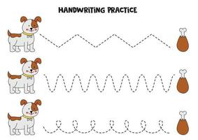 Tracing lines for kids. Cute dog and bone. Writing practice. vector