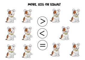 More, less, equal with cute happy dogs. vector