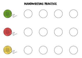 Tracing lines with balls of yarn. Writing practice. vector