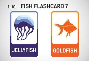 Fish flashcards for kids. Educational cards for preschool. Printable vector illustration