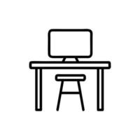 vector de icono de computadora y lugar de trabajo. ilustración de símbolo de contorno aislado