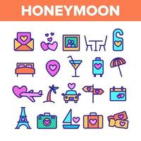 Color Honeymoon Elements Icons Set Vector