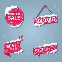 colección de etiquetas de venta de invierno. etiquetas de venta, cinta roja de descuento, etiquetas de compras vector