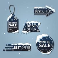 Set Winter sale label collection. Sales tags, discount red ribbon, shopping tags vector