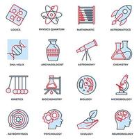 Set of Science icon logo vector illustration. biology, chemistry, Neurobiology, physics, microbiology, logics, astronomy and more pack symbol template for graphic and web design collection