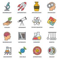 Set of Science icon logo vector illustration. biology, chemistry, Neurobiology, physics, microbiology, logics, astronomy and more pack symbol template for graphic and web design collection