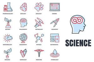 Set of Science icon logo vector illustration. meteorology, medicine, geometry, gemology, botany, zoology, philosophy and more pack symbol template for graphic and web design collection