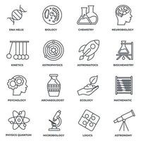Set of Science icon logo vector illustration. biology, chemistry, Neurobiology, physics, microbiology, logics, astronomy and more pack symbol template for graphic and web design collection