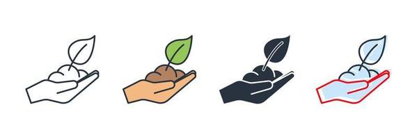 ecology icon logo vector illustration. hand with plant symbol template for graphic and web design collection