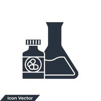 Ilustración de vector de logotipo de icono de farmacología. plantilla de símbolo de píldora de tubo de ensayo y botella para colección de diseño gráfico y web