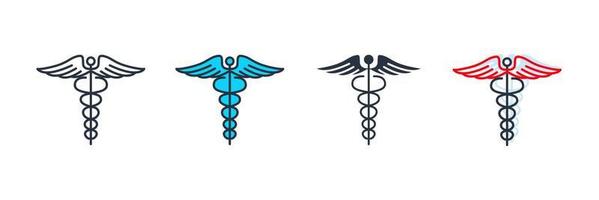 Ilustración de vector de logotipo de icono de medicina y salud. plantilla de símbolo de glifo de caduceo para la colección de diseño gráfico y web