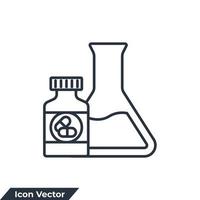 Ilustración de vector de logotipo de icono de farmacología. plantilla de símbolo de píldora de tubo de ensayo y botella para colección de diseño gráfico y web