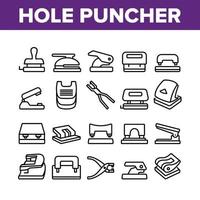 Hole Puncher Tool Collection Icons Set Vector