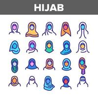 conjunto de iconos de elementos musulmanes de colección hijab vector