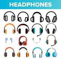 Headphones Icon Set Vector. Audio Stereo Headphones Icons. Volume Symbol. Listen Music. Acoustic Accessory. Line, Flat Illustration vector