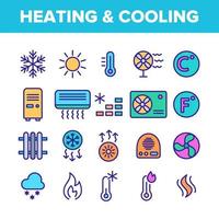 Color Heating And Cooling System Vector Linear Icons Set