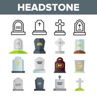 Headstone, Gravestone, Tombstone Vector Color Icons Set