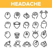 Collection Headache Elements Icons Set Vector