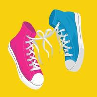 Sneakers in the colors of the pansexual flag with laces tied together. vector