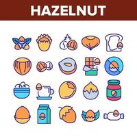 Hazelnut Organic Food Collection Icons Set Vector