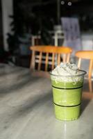 matcha green tea latte blend in glass photo