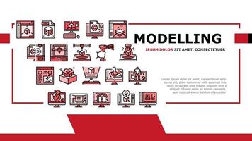 software de modelado 3d y vector de encabezado de aterrizaje del dispositivo