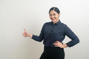 Asian woman with thumb up white background photo