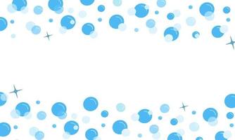 Blue bubble and shine border on white background, suds pattern. Vector illustration