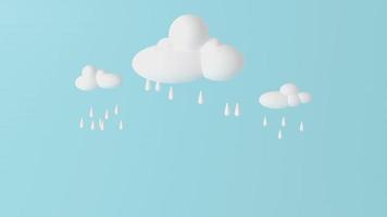 weerpictogram regen 3D-rendering. regenwolken en bliksem op de blauwe achtergrond. 3D-cartoon weerpictogram van regen. teken van wolk en regendruppels geïsoleerd op een witte achtergrond. illustratie van 3D render.