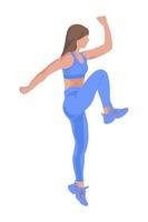 girl in a blue tracksuit jumping in a faceless style on a white background vector