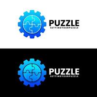 puzzle and setting gradient logo design vector