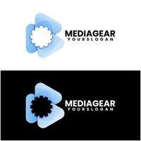 modern media and gear gradient logo design vector