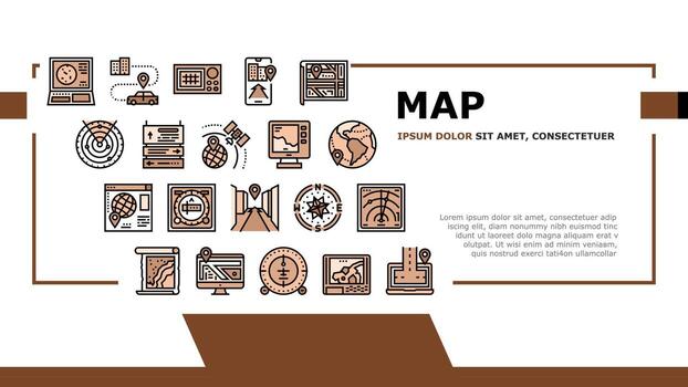 Map Location System Landing Header Vector