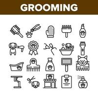 Grooming Animal Tool Collection Icons Set Vector