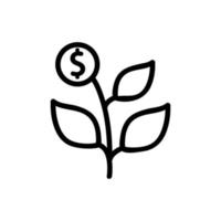 el crecimiento de la ilustración de contorno de vector de icono de dinero de planta