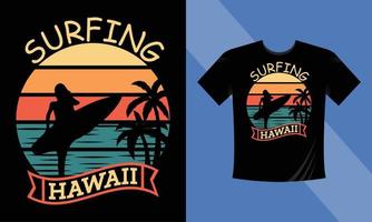 hawaii beach puesta de sol con palmeras vector moderno t-shirt ilustración diseño fondo blanco, hawaii beach surfing t-shirt design