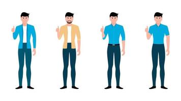 Man showing thumbs up gesture, flat character vector illustration set.