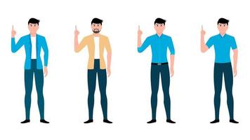 Man showing index finger, flat character vector illustration set.