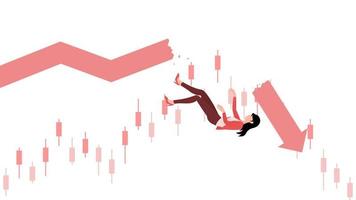mujer cayendo del gráfico, ilustración de vector de carácter empresarial sobre fondo blanco.