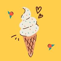 ilustración dibujada a mano de un cono de helado en estilo garabato vector